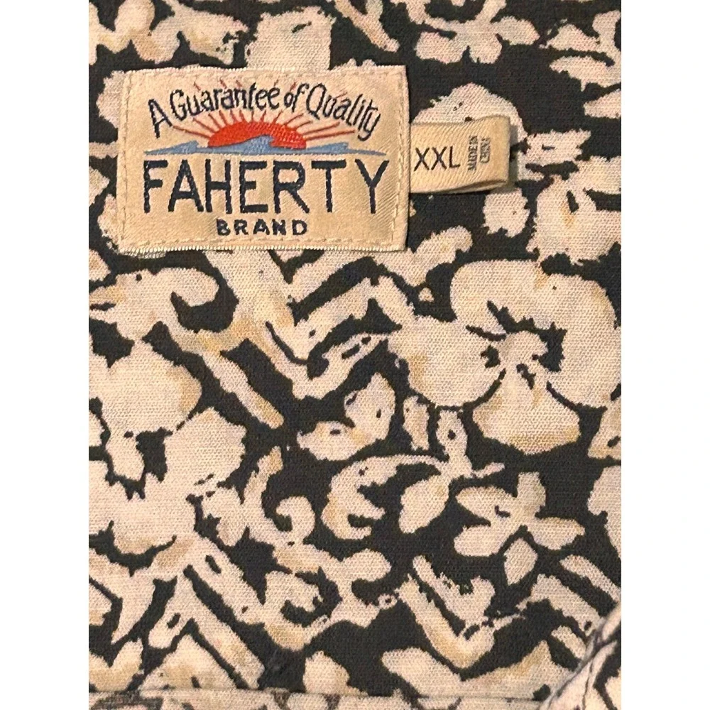 Faherty Brand‎ Mens XXL Short Sleeve Button Down Shirt Black White Floral Print